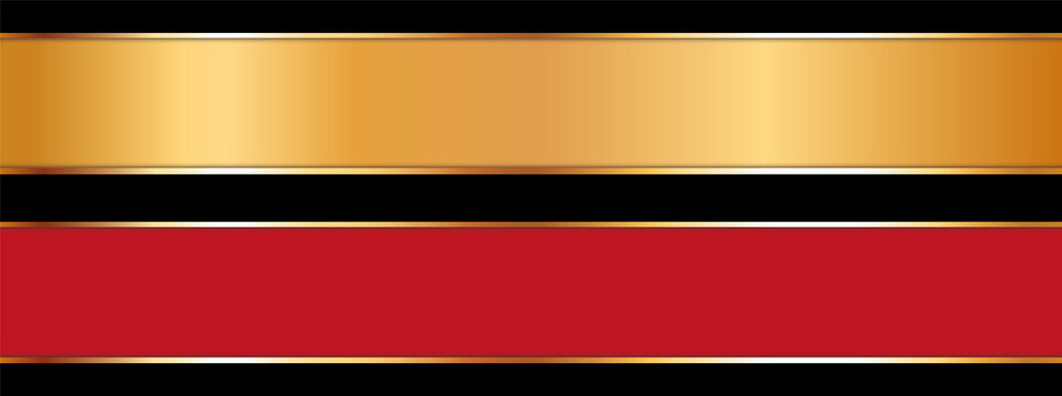 Red And Gold Colored Ribbon Banners With Gold Frame On Black Background	
