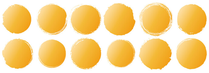 set of yellow colored vector round brush painted ink stamp banners	