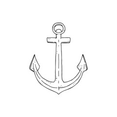 anchor vector black white doodle sketch isolated illustration.