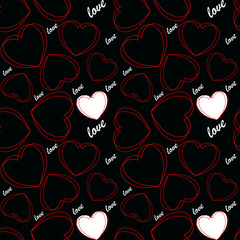 Vector seamless love symbol pattern, with stylish hearts and word "Love"