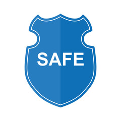 blue colored shield icons with text SAFE on white background	