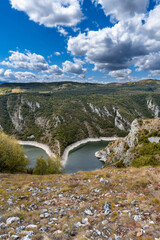 Top view of small part of Uvac lake special natural reserve under the Serbia state's protection and habitat of griffon vultures