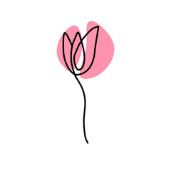 vector illustration with one line, abstract flower, pink