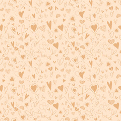 Vector seamless love symbol  pattern, with stylish hearts, cupcake and word 