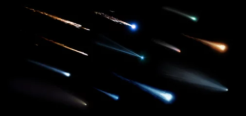 Foto op Canvas Collection of meteorites, asteroids, comets, meteors, comet tail isolated on a black background.  Elements of this image furnished by NASA. © Tryfonov
