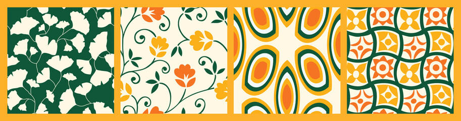 Seamless pattern with abstract flowers and leaves.