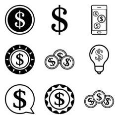 Dollar Flat Icon Set Isolated On White Background
