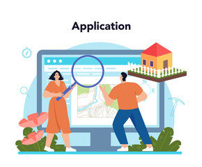 Surveyor online service or platform. Land surveying technology