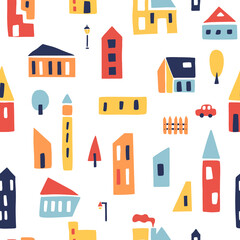 Modern seamless pattern with abstract houses.