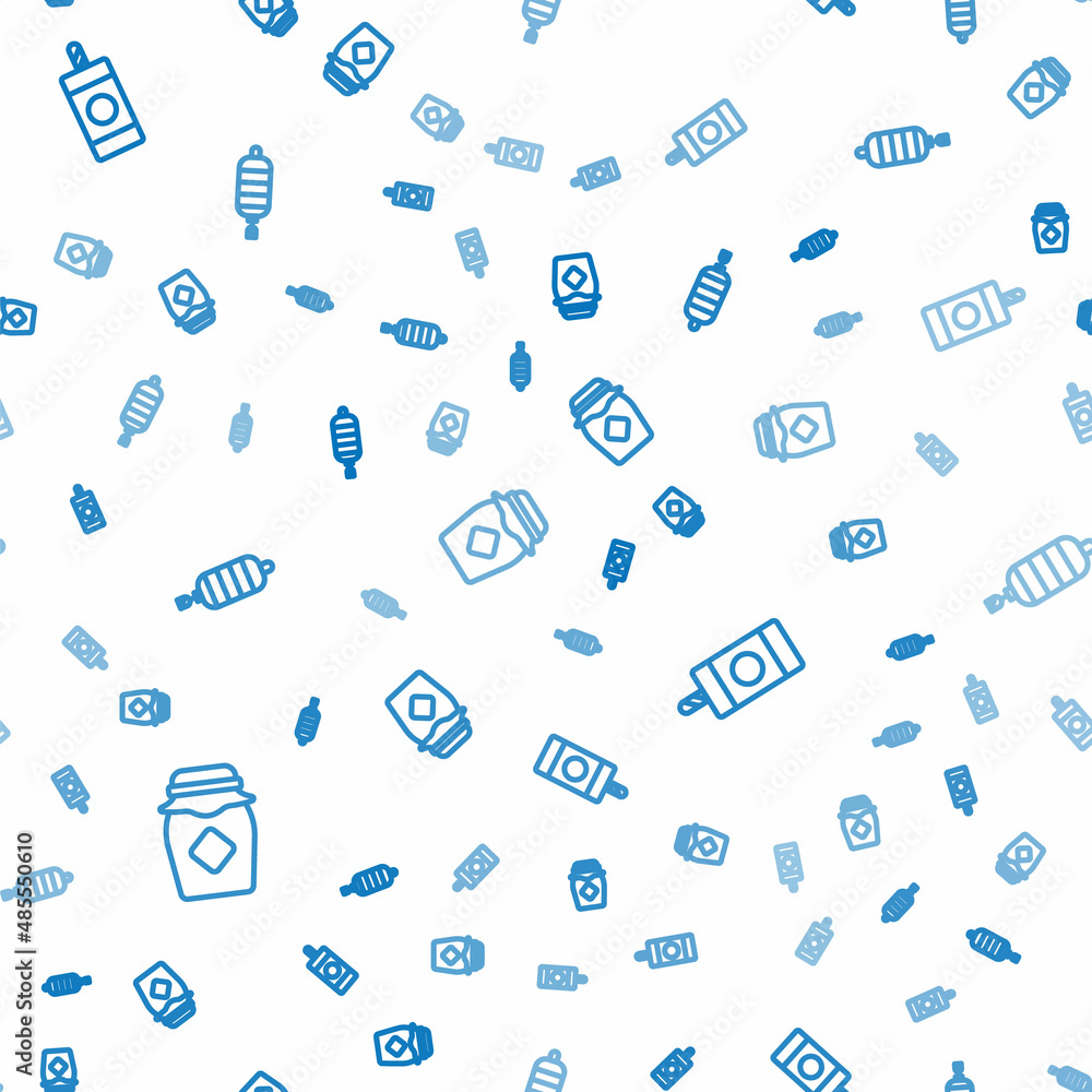 Poster set line jar of honey, firework and chinese paper lantern on seamless pattern. vector