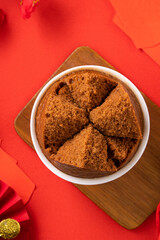 Delicious Chinese steamed sponge cake named Fa Gao for lunar new year festival traditional food.