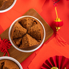 Delicious Chinese steamed sponge cake named Fa Gao for lunar new year festival traditional food.