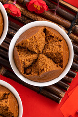 Delicious Chinese steamed sponge cake named Fa Gao for lunar new year festival traditional food.