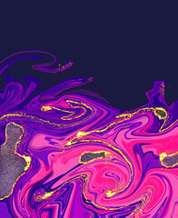 Purple pinl swirl marble abstract watercolor bacground. Alcohol brush texture, glitter dust ink, fluid pattern, kintsugi art style, liquid gold flow drop - 485550829