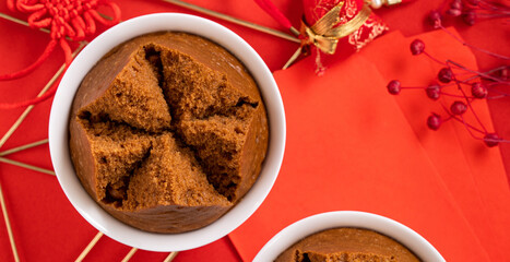 Delicious Chinese steamed sponge cake named Fa Gao for lunar new year festival traditional food.