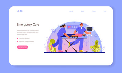 Ambulance web banner or landing page. Emergency doctor