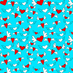 Vector seamless love symbol half-drop pattern, with stylish hearts 