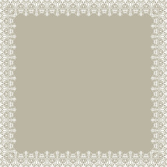 Classic square frame with arabesques and orient elements. Abstract ornament with place for text. Vintage white pattern