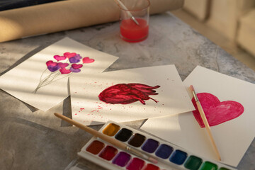 Watercolor drawing of an anatomical human heart. Drawing a pragmatic valentine in the artist's...