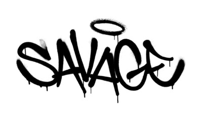 Sprayed savage font graffiti with overspray in black over white. Vector illustration.