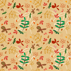 Seamless vector pattern with green leaves and heart