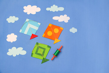 paper craft colorful paper kites and cloud