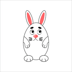 Fototapeta premium A funny egg-shaped bunny, a white Easter rabbit looking like an egg.