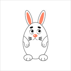 A funny egg-shaped bunny, a white Easter rabbit looking like an egg.