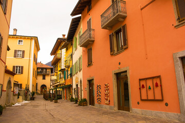 A quiet street at Christmas time in the village of Pieve Di Ledro near Riva del Garda in the...