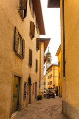 Fototapeta na wymiar A quiet street at Christmas time in the village of Pieve Di Ledro near Riva del Garda in the Trentino-Alto Adige region of Italy 