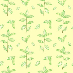 Green branches. Watercolor seamless pattern with tree branches. Spring design for notebooks, stationery and textiles.