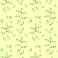 Green branches. Watercolor seamless pattern with tree branches. Spring design for notebooks, stationery and textiles.