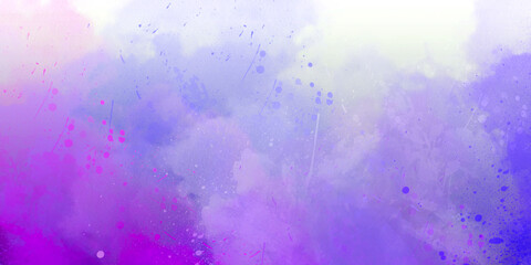 abstract pink and purple gradient watercolor background with brush stroke and clouds splashes. Grungy colorful background. Colorful watercolor background puffy clouds in bright colors of blue
