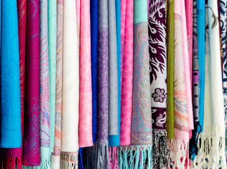 Various fabric patterns and various colors in the souvenir shop