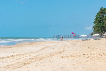 Sand strip of Boa Viagem beach in Recife, PE, Brazil. Beautiful beach of the northeast coast.