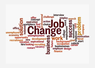 Word Cloud with JOB CHANGE concept, isolated on a white background