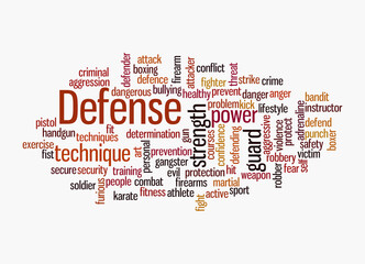 Word Cloud with DEFENSE concept, isolated on a white background
