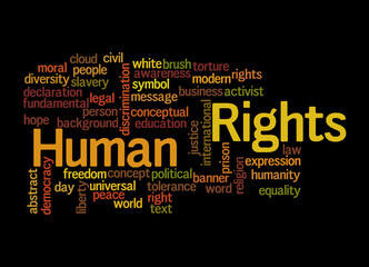 Word Cloud with HUMAN RIGHTS concept, isolated on a black background