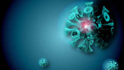 Fototapeta na wymiar virus 3D blue background computer binary code