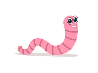 Fototapeta premium Pink smile worm, vector In flat style. Earthworm is a cartoon character.