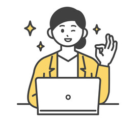 女性社員がパソコンを操作するイラスト素材