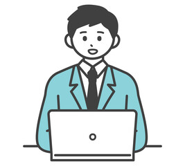 男性社員がパソコンを操作するイラスト素材
