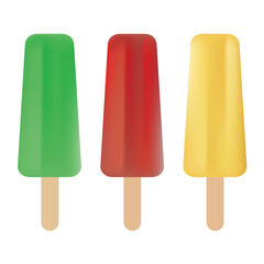 Realistic fruit popsicle set.  ice cream on wooden stick.