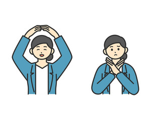 女性社員が腕でまるとばつを作っているイラスト素材