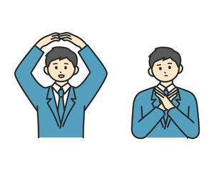 男性社員が腕でまるとばつを作っているイラスト素材