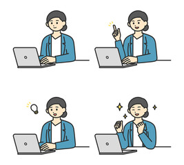 女性社員がパソコンを操作するイラスト素材