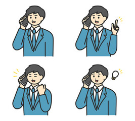 男性社員ががスマートフォンで連絡するイラスト素材