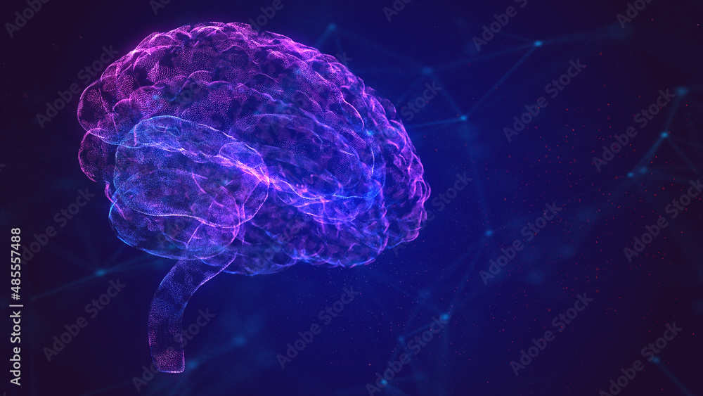 Poster brain. aabstract digital human brain. neural network. iq testing, artificial intelligence virtual em