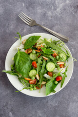 Healthy Green Leafy Vegetable Salad Top Down Vertical Photo