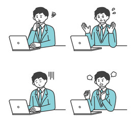 .男性社員がパソコンを操作するイラスト素材